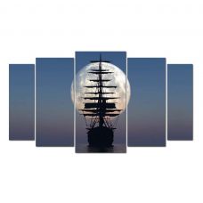 Картина на холсте по фото Модульные картины Печать портретов на холсте Модульная картина из 5-ти частей, корабль в закате