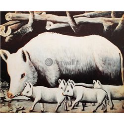 Белая свинья с поросятами - Модульная картины, Репродукции, Декоративные панно, Декор стен