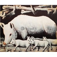 Портреты картины репродукции на заказ - Белая свинья с поросятами