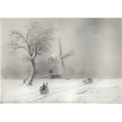 Зимний пейзаж с мельницей - Модульная картины, Репродукции, Декоративные панно, Декор стен