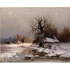Картина на холсте по фото Модульные картины Печать портретов на холсте Зимний пейзаж с ручьем