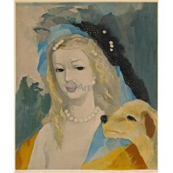 Девушка с собакой - Модульная картины, Репродукции, Декоративные панно, Декор стен