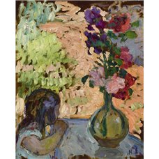Картина на холсте по фото Модульные картины Печать портретов на холсте Девочка и ваза с цветами