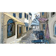 Картина на холсте по фото Модульные картины Печать портретов на холсте Уличное кафе в Греции - Фотообои винтаж