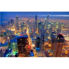 Картина на холсте по фото Модульные картины Печать портретов на холсте Ночной Чикаго - Фотообои Современный город|Чикаго