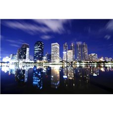 Картина на холсте по фото Модульные картины Печать портретов на холсте Панорама ночного Бангкока - Фотообои Современный город|Ночной город