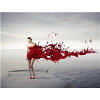 Портреты картины репродукции на заказ - Девушка в красном платье - Фотообои люди|девушки