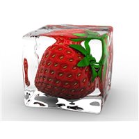 Портреты картины репродукции на заказ - Клубника в кубике льда - Фотообои Еда и напитки|фрукты и ягоды