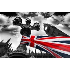Картина на холсте по фото Модульные картины Печать портретов на холсте Флаг Англии на фоне Биг-Бена - Фотообои архитектура|Лондон