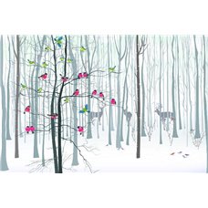 Картина на холсте по фото Модульные картины Печать портретов на холсте Снегири в лесу - Для подростков