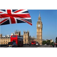 Картина на холсте по фото Модульные картины Печать портретов на холсте Биг-Бен и флаг Англии - Фотообои архитектура|Лондон