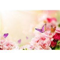 Портреты картины репродукции на заказ - Бабочки над цветами - Фотообои цветы|другие