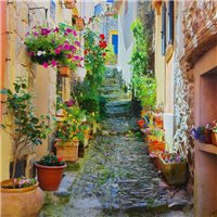 Цветы в горшках - Фотообои Старый город|Средиземноморье