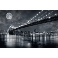 Картина на холсте по фото Модульные картины Печать портретов на холсте Луна над Бруклинским мостом - Фотообои Современный город|Нью-Йорк