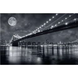 Луна над Бруклинским мостом - Фотообои Современный город|Нью-Йорк - Модульная картины, Репродукции, Декоративные панно, Декор стен