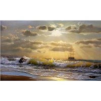 Портреты картины репродукции на заказ - Корабль на рассвете - Фотообои Море|пляж