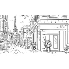 Картина на холсте по фото Модульные картины Печать портретов на холсте улица Парижа, нарисованная карандашом - Фотообои Иллюстрации