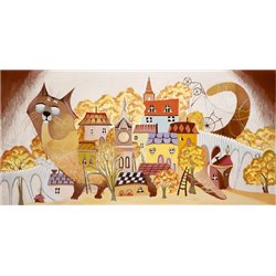 Кот и сказочный город - Фотообои Арт - Модульная картины, Репродукции, Декоративные панно, Декор стен