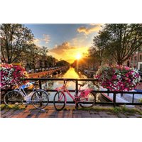 Портреты картины репродукции на заказ - Велосипеды на мосту - Фотообои Старый город|Амстердам