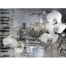 Картина на холсте по фото Модульные картины Печать портретов на холсте Орхидеи и ночной город - 3D фотообои