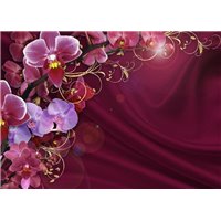 Орхидеи с завитками на ткани - Фотообои цветы