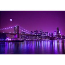 Картина на холсте по фото Модульные картины Печать портретов на холсте Луна над Бруклинским мостом - Фотообои Современный город|Ночной город