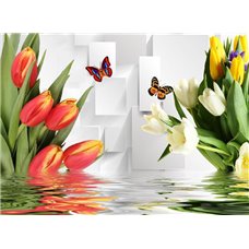 Картина на холсте по фото Модульные картины Печать портретов на холсте Цветные тюльпаны - Фотообои цветы|тюльпаны