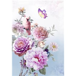 Розовый попугай на цветах - Фотообои цветы - Модульная картины, Репродукции, Декоративные панно, Декор стен