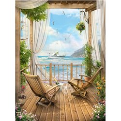 Белая яхта - Вид из окна - Модульная картины, Репродукции, Декоративные панно, Декор стен