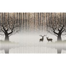 Картина на холсте по фото Модульные картины Печать портретов на холсте Олени в тумане - Фотообои природа|лес
