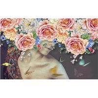 Портреты картины репродукции на заказ - Девушка с цветами - 3D фотообои|3D цветы