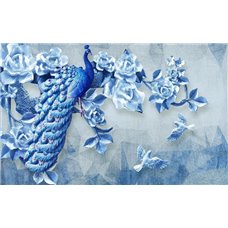 Картина на холсте по фото Модульные картины Печать портретов на холсте Синие ветви с цветами - 3D фотообои|3D цветы