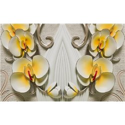 Желтоватые орхидеи - 3D фотообои|3Д обои для зала - Модульная картины, Репродукции, Декоративные панно, Декор стен