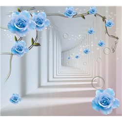 Коридор в голубых цветах - 3D фотообои|3Д обои для зала - Модульная картины, Репродукции, Декоративные панно, Декор стен
