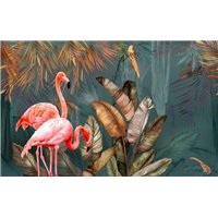 Портреты картины репродукции на заказ - Фламинго и желтые листья - Фотообои природа|деревья и травы