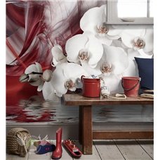 Картина на холсте по фото Модульные картины Печать портретов на холсте Белые орхидеи над водой - 3D фотообои|3D цветы