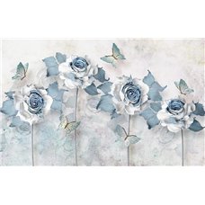 Картина на холсте по фото Модульные картины Печать портретов на холсте Голубые розы с бабочками - 3D фотообои|3Д обои для зала