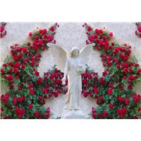 Портреты картины репродукции на заказ - Статуя ангела в саду - 3D фотообои