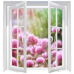 Розовые цветы - Вид из окна - Модульная картины, Репродукции, Декоративные панно, Декор стен