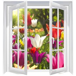 Разноцветные тюльпаны - Вид из окна - Модульная картины, Репродукции, Декоративные панно, Декор стен
