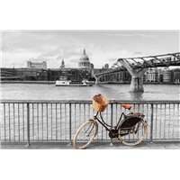 Портреты картины репродукции на заказ - Велосипед на набережной - Черно-белые фотообои