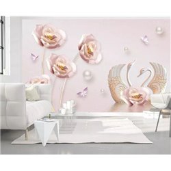 Перламутровые розы и лебеди - 3D фотообои|3D цветы - Модульная картины, Репродукции, Декоративные панно, Декор стен