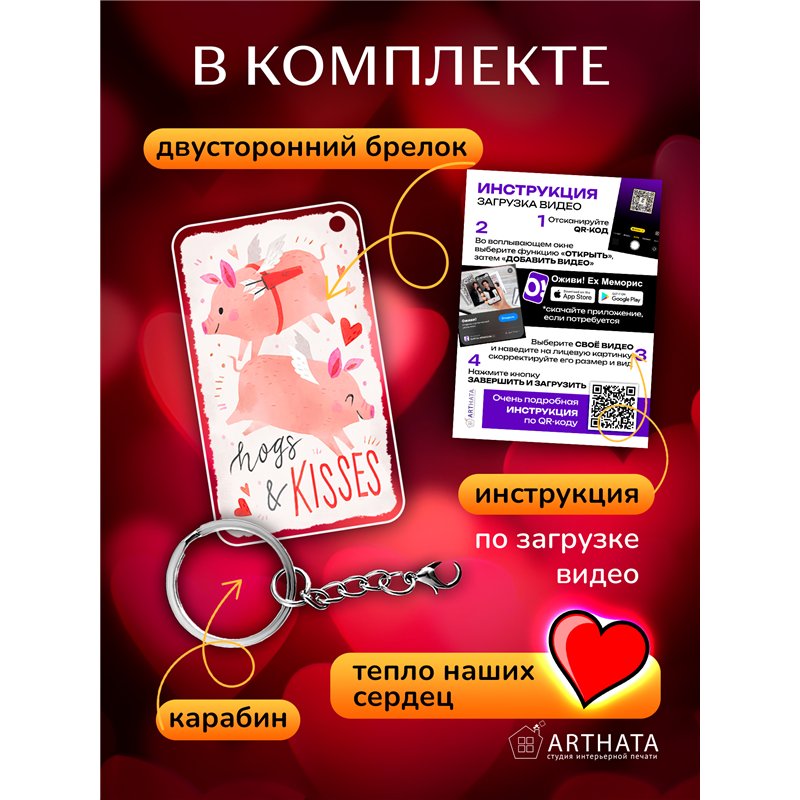 Подарок мужу оживающий брелок с видео Валентинка "Свинки"