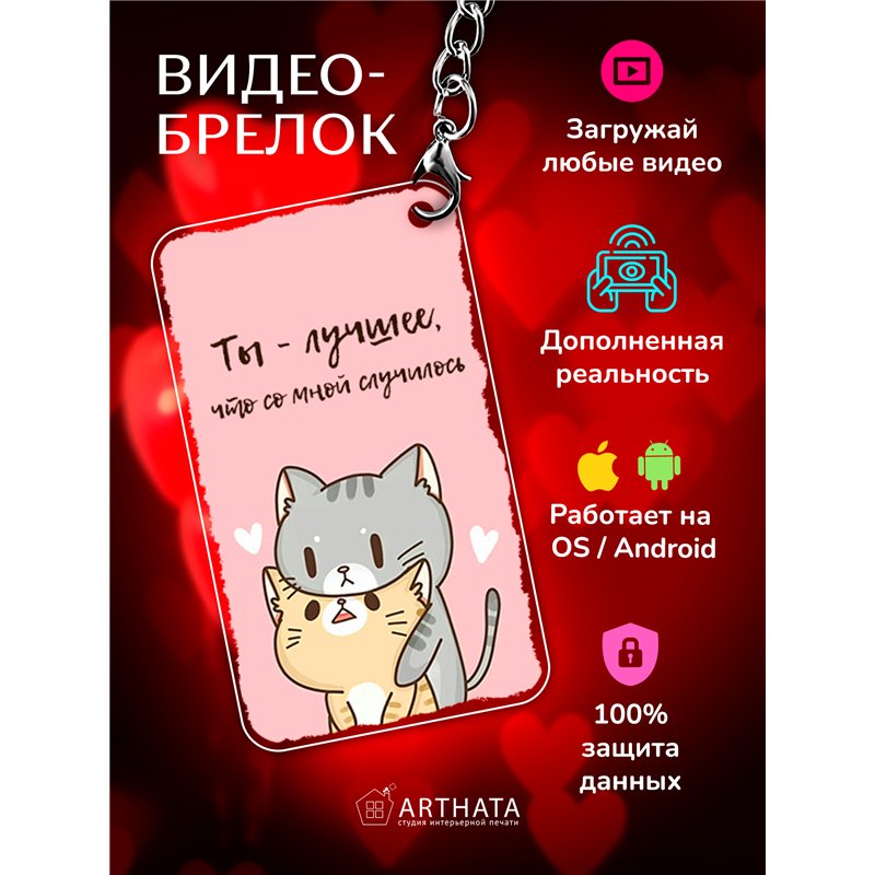 Подарок для девушки оживающий брелок Валентинка "Котики"
