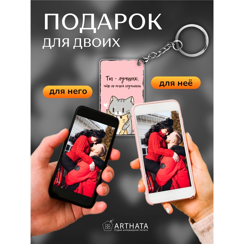 Подарок для девушки оживающий брелок Валентинка "Котики"