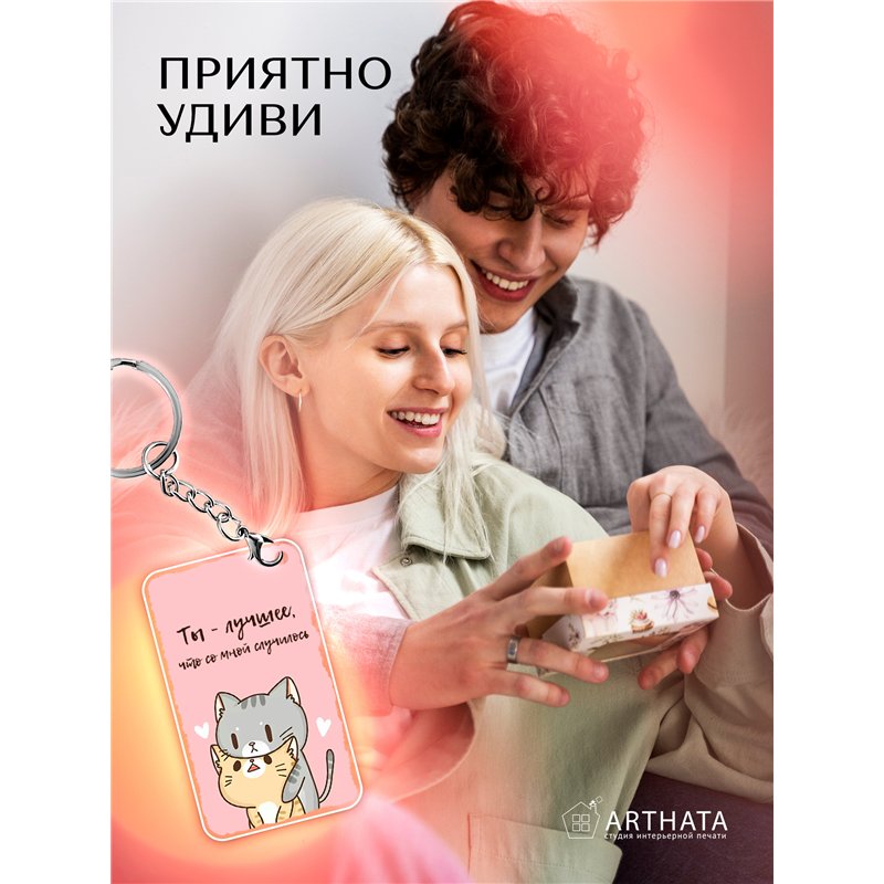 Подарок для девушки оживающий брелок Валентинка "Котики"