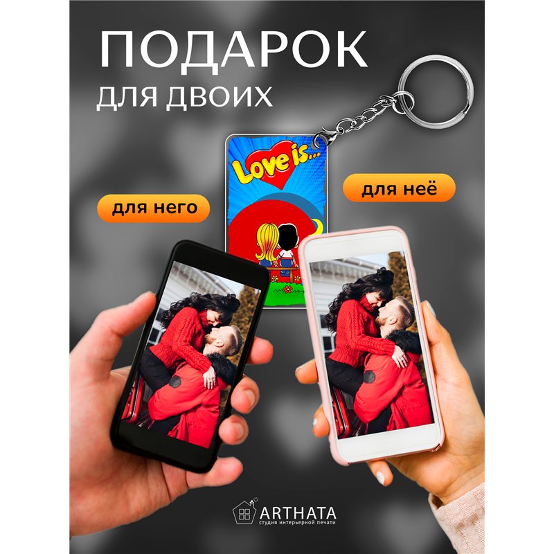 Подарок любимому оживающий брелок с видео Валентинка Love is