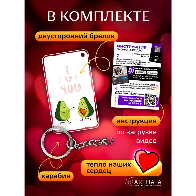 Подарок для девушки оживающий брелок Валентинка "Авакадо"