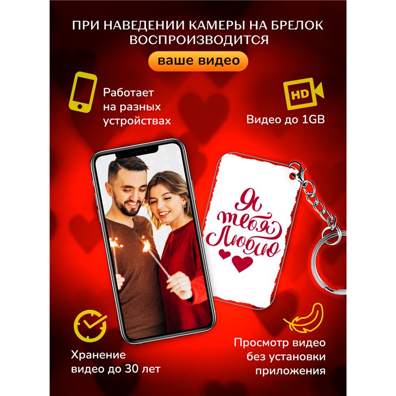Подарок на 14 февраля оживающий брелок Валентинка "Люблю"