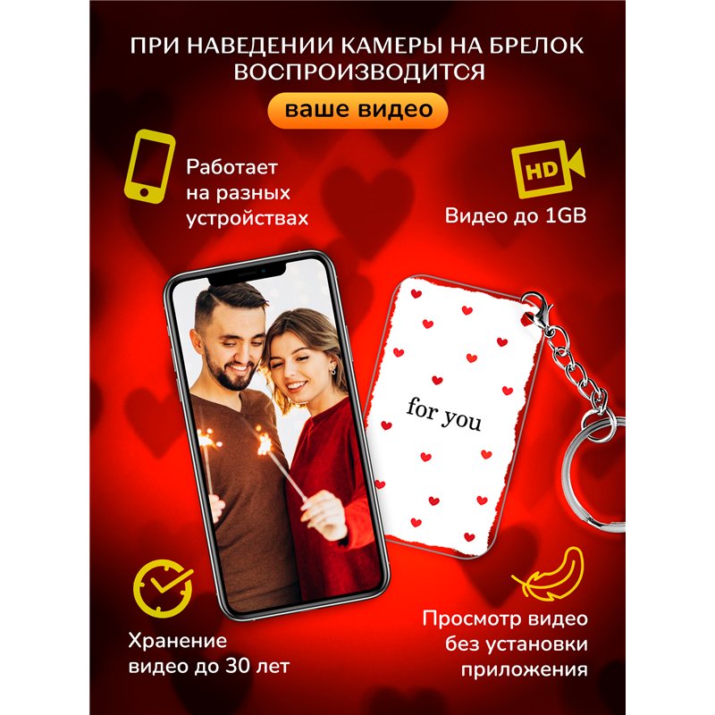 Подарок подруге оживающий брелок Валентинка "Сердца for you"